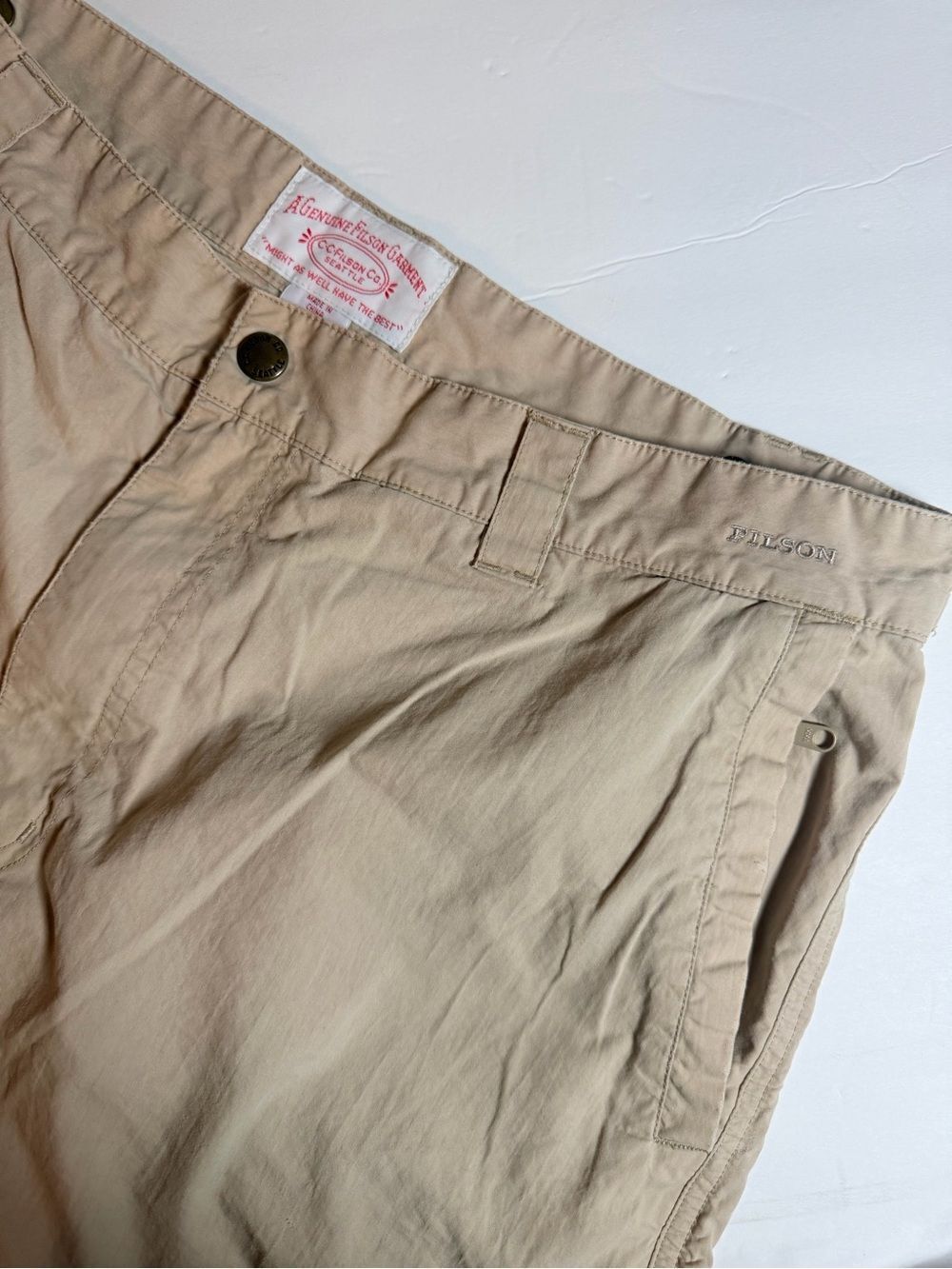 Filson Mens Flat Front Khaki Shorts Size 36 Tan Beige Cotton Nylon Outdoor